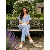 image:imageSWOMOG 100 Cotton Women Pajamas Set 2 Piece Short Sleeve Sleepwear Gingham Button Down Lounge Set Soft Ruffle PjsLight Blue White Plaid