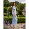 image:imageSWOMOG 100 Cotton Women Pajamas Set 2 Piece Short Sleeve Sleepwear Gingham Button Down Lounge Set Soft Ruffle PjsLight Blue White Plaid