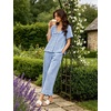 image:imageSWOMOG 100 Cotton Women Pajamas Set 2 Piece Short Sleeve Sleepwear Gingham Button Down Lounge Set Soft Ruffle PjsLight Blue White Plaid