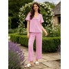 image:imageSWOMOG 100 Cotton Women Pajamas Set 2 Piece Short Sleeve Sleepwear Gingham Button Down Lounge Set Soft Ruffle PjsPink Plaid