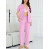 image:imageSWOMOG 100 Cotton Women Pajamas Set 2 Piece Short Sleeve Sleepwear Gingham Button Down Lounge Set Soft Ruffle PjsPink Plaid