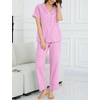 image:imageSWOMOG 100 Cotton Women Pajamas Set 2 Piece Short Sleeve Sleepwear Gingham Button Down Lounge Set Soft Ruffle PjsPink Plaid
