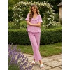 image:imageSWOMOG 100 Cotton Women Pajamas Set 2 Piece Short Sleeve Sleepwear Gingham Button Down Lounge Set Soft Ruffle PjsPink Plaid