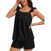 image:imageSWOMOG 2 Piece Ruffle Pjs Women Pajama Sets Cute Loungewear for Women Bridal Nightwear Tank Top and Shorts SXXLBlack