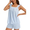 image:imageSWOMOG 2 Piece Ruffle Pjs Women Pajama Sets Cute Loungewear for Women Bridal Nightwear Tank Top and Shorts SXXLBlue
