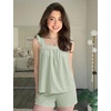 image:imageSWOMOG 2 Piece Ruffle Pjs Women Pajama Sets Cute Loungewear for Women Bridal Nightwear Tank Top and Shorts SXXLLight Green