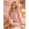image:imageSWOMOG 2 Piece Ruffle Pjs Women Pajama Sets Cute Loungewear for Women Bridal Nightwear Tank Top and Shorts SXXLPink