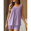 image:imageSWOMOG 2 Piece Ruffle Pjs Women Pajama Sets Cute Loungewear for Women Bridal Nightwear Tank Top and Shorts SXXLPurple