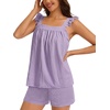 image:imageSWOMOG 2 Piece Ruffle Pjs Women Pajama Sets Cute Loungewear for Women Bridal Nightwear Tank Top and Shorts SXXLPurple