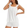 image:imageSWOMOG 2 Piece Ruffle Pjs Women Pajama Sets Cute Loungewear for Women Bridal Nightwear Tank Top and Shorts SXXLWhite