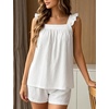 image:imageSWOMOG 2 Piece Ruffle Pjs Women Pajama Sets Cute Loungewear for Women Bridal Nightwear Tank Top and Shorts SXXLWhite