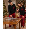 image:imageSWOMOG Adult Christmas Pajamas Buffalo Plaid Pajama Pants with Pockets Long Sleeve Tops for Couples amp FamilyBlack  Red Plaid
