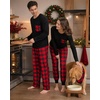 image:imageSWOMOG Adult Christmas Pajamas Buffalo Plaid Pajama Pants with Pockets Long Sleeve Tops for Couples amp FamilyBlack  Red Plaid