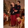 image:imageSWOMOG Adult Christmas Pajamas Buffalo Plaid Pajama Pants with Pockets Long Sleeve Tops for Couples amp FamilyBlack  Red Plaid