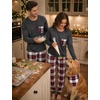 image:imageSWOMOG Adult Christmas Pajamas Buffalo Plaid Pajama Pants with Pockets Long Sleeve Tops for Couples amp FamilyDeep Grey