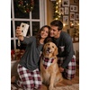 image:imageSWOMOG Adult Christmas Pajamas Buffalo Plaid Pajama Pants with Pockets Long Sleeve Tops for Couples amp FamilyDeep Grey