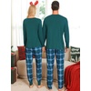 image:imageSWOMOG Adult Christmas Pajamas Buffalo Plaid Pajama Pants with Pockets Long Sleeve Tops for Couples amp FamilyGreen Plaid