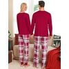 image:imageSWOMOG Adult Christmas Pajamas Buffalo Plaid Pajama Pants with Pockets Long Sleeve Tops for Couples amp FamilyWine Red Plaid