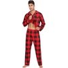 image:imageSWOMOG Christmas Red Buffalo Plaid Pajamas for Men Modal Long Sleeve Comfy Cotton Sleepwear Lightweight Soft Button Down Loungewear 2 Pcs Pj Set