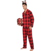 image:imageSWOMOG Christmas Red Buffalo Plaid Pajamas for Men Modal Long Sleeve Comfy Cotton Sleepwear Lightweight Soft Button Down Loungewear 2 Pcs Pj Set