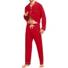 image:imageSWOMOG Christmas Red Pajamas for Men Comfy Cotton Pj Set Button Down Modal Winter Nightwear Long Sleeve Sleepwear Two Piece Lightweight Outfits