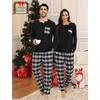 image:imageSWOMOG Couple Matching Pajamas Plaid Long Sleeve Christmas Pjs for Men and Women Soft Warm Loungewear with PocketBlack Grey Grid