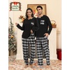 image:imageSWOMOG Couple Matching Pajamas Plaid Long Sleeve Christmas Pjs for Men and Women Soft Warm Loungewear with PocketBlack Grey Grid