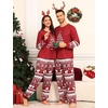 image:imageSWOMOG Couple Pajamas Sets Christmas Matching Long Sleeve Sleepwear Pjs Women amp Men Soft 2 Pieces LoungewearRed Christmas Bear