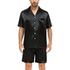image:imageSWOMOG Couple Satin Matching Pajamas Sets Women amp Men Short Sleeve Sleepwear Silk Button Down Nightwear 2 Pieces LoungewearBlack