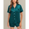 image:imageSWOMOG Couple Satin Matching Pajamas Sets Women amp Men Short Sleeve Sleepwear Silk Button Down Nightwear 2 Pieces LoungewearDark Green