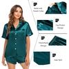image:imageSWOMOG Couple Satin Matching Pajamas Sets Women amp Men Short Sleeve Sleepwear Silk Button Down Nightwear 2 Pieces LoungewearDark Green