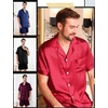 image:imageSWOMOG Couple Satin Matching Pajamas Sets Women amp Men Short Sleeve Sleepwear Silk Button Down Nightwear 2 Pieces LoungewearDark Navy Blue