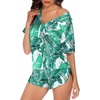 image:imageSWOMOG Couple Satin Matching Pajamas Sets Women amp Men Short Sleeve Sleepwear Silk Button Down Nightwear 2 Pieces LoungewearGreen Leaf
