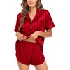 image:imageSWOMOG Couple Satin Matching Pajamas Sets Women amp Men Short Sleeve Sleepwear Silk Button Down Nightwear 2 Pieces LoungewearRed Striped
