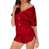 image:imageSWOMOG Couple Satin Matching Pajamas Sets Women amp Men Short Sleeve Sleepwear Silk Button Down Nightwear 2 Pieces LoungewearRed Striped