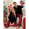 image:imageSWOMOG Couples Christmas Matching Pajamas Set Women amp Men Long Sleeve Sleepwear Hooded Top Plaid Pants Pjs with PocketsBlack  Red Plaid