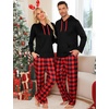 image:imageSWOMOG Couples Christmas Matching Pajamas Set Women amp Men Long Sleeve Sleepwear Hooded Top Plaid Pants Pjs with PocketsBlack  Red Plaid