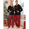 image:imageSWOMOG Couples Christmas Matching Pajamas Set Women amp Men Long Sleeve Sleepwear Hooded Top Plaid Pants Pjs with PocketsBlack  Red Plaid