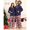 image:imageSWOMOG Couples Christmas Matching Pajamas Set Women amp Men Long Sleeve Sleepwear Hooded Top Plaid Pants Pjs with PocketsNavy Blue