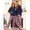 image:imageSWOMOG Couples Christmas Matching Pajamas Set Women amp Men Long Sleeve Sleepwear Hooded Top Plaid Pants Pjs with PocketsNavy Blue