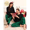 image:imageSWOMOG Couples Pajama Set Long Sleeve and Plaid Pants with Pockets Pjs Soft Sleepwear Lounge SetBlack  Green Plaid