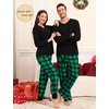 image:imageSWOMOG Couples Pajama Set Long Sleeve and Plaid Pants with Pockets Pjs Soft Sleepwear Lounge SetBlack  Green Plaid