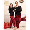 image:imageSWOMOG Couples Pajama Set Long Sleeve and Plaid Pants with Pockets Pjs Soft Sleepwear Lounge SetBlack  Red Plaid