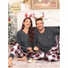 image:imageSWOMOG Couples Pajama Set Long Sleeve and Plaid Pants with Pockets Pjs Soft Sleepwear Lounge SetDeep Grey