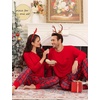 image:imageSWOMOG Couples Pajama Set Long Sleeve and Plaid Pants with Pockets Pjs Soft Sleepwear Lounge SetRed