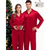 image:imageSWOMOG Couples Pajama Sets Men amp Women Satin Long Sleeve Sleepwear Silky Classic Button Down Soft Loungewear Pjs Set Women Pure Red XLarge