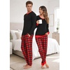 image:imageSWOMOG Couples Pajamas Set Women amp Men Long Sleeve Sleepwear Pjs Top Plaid Pants Loungewear Set with PocketsBlack  Red Plaid