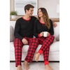 image:imageSWOMOG Couples Pajamas Set Women amp Men Long Sleeve Sleepwear Pjs Top Plaid Pants Loungewear Set with PocketsBlack  Red Plaid