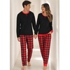 image:imageSWOMOG Couples Pajamas Set Women amp Men Long Sleeve Sleepwear Pjs Top Plaid Pants Loungewear Set with PocketsBlack  Red Plaid