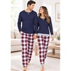 image:imageSWOMOG Couples Pajamas Set Women amp Men Long Sleeve Sleepwear Pjs Top Plaid Pants Loungewear Set with PocketsNavy Blue  Blue Plaid